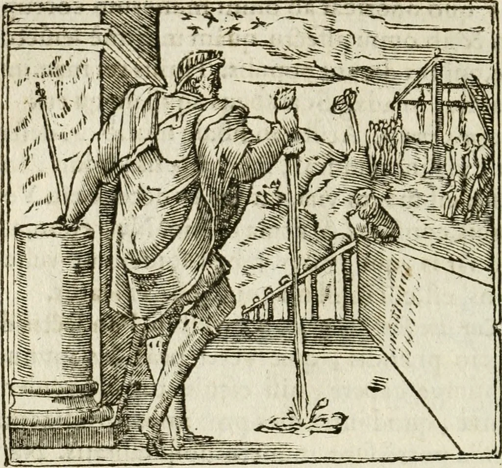 An illustration from Francisci Sanctii Brocensis in inclyta Salmaticensi Academia rhetoricae Graecaeque linguae professoris Comment. in And. Alciati emblemata : nunc denuo multis in locis accurate recognita, & quamplurimis figuris illustrata : cum indice copiosissimo, 1573, leaf 421