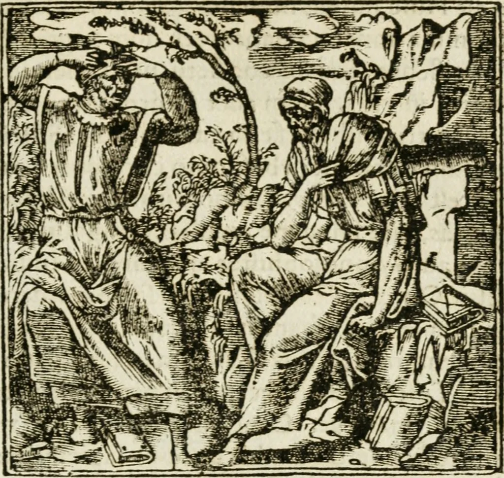 An illustration from Francisci Sanctii Brocensis in inclyta Salmaticensi Academia rhetoricae Graecaeque linguae professoris Comment. in And. Alciati emblemata : nunc denuo multis in locis accurate recognita, & quamplurimis figuris illustrata : cum indice copiosissimo, 1573, leaf 434