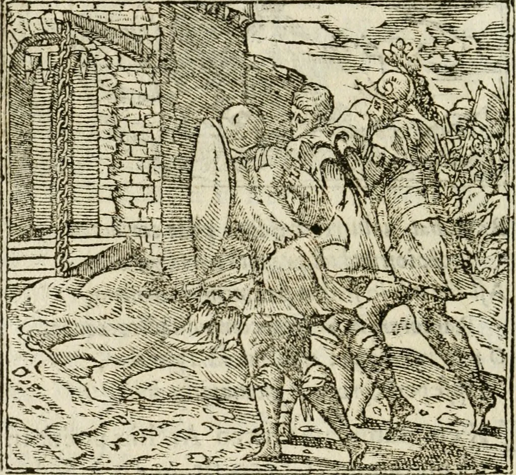 An illustration from Francisci Sanctii Brocensis in inclyta Salmaticensi Academia rhetoricae Graecaeque linguae professoris Comment. in And. Alciati emblemata : nunc denuo multis in locis accurate recognita, & quamplurimis figuris illustrata : cum indice copiosissimo, 1573, leaf 479