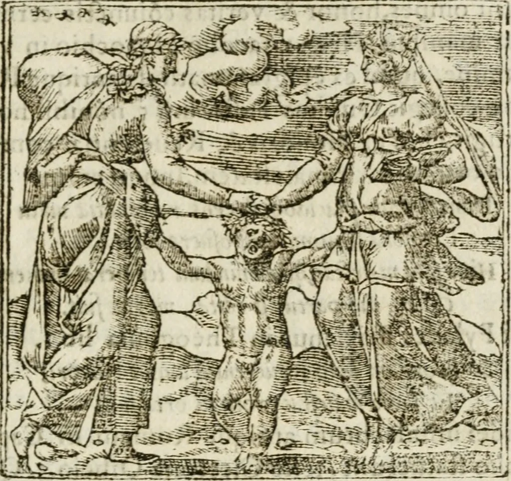 An illustration from Francisci Sanctii Brocensis in inclyta Salmaticensi Academia rhetoricae Graecaeque linguae professoris Comment. in And. Alciati emblemata : nunc denuo multis in locis accurate recognita, & quamplurimis figuris illustrata : cum indice copiosissimo, 1573, leaf 48