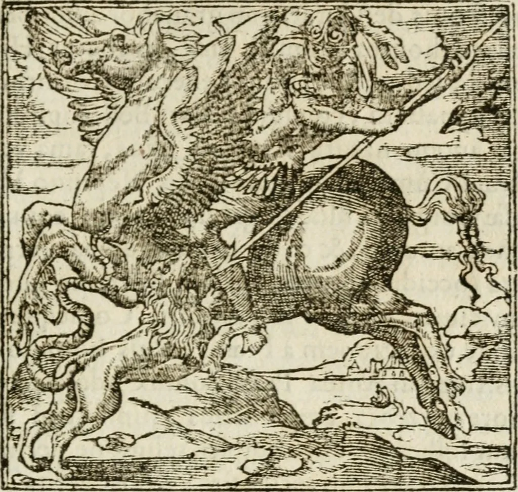 An illustration from Francisci Sanctii Brocensis in inclyta Salmaticensi Academia rhetoricae Graecaeque linguae professoris Comment. in And. Alciati emblemata : nunc denuo multis in locis accurate recognita, & quamplurimis figuris illustrata : cum indice copiosissimo, 1573, leaf 68