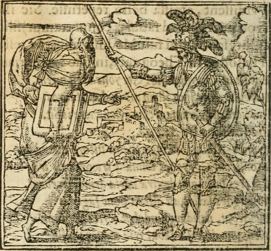 An illustration from Francisci Sanctii Brocensis In inclyta Salmaticensi Academia Rhetoricæ, Graecæque linguæ professoris Comment. in And. Alciati Emblemata : nunc denuò multis in locis accuratè recognita, & quamplurimis figuris illustrata ; cum indice copiosissimo, 1573, leaf 173