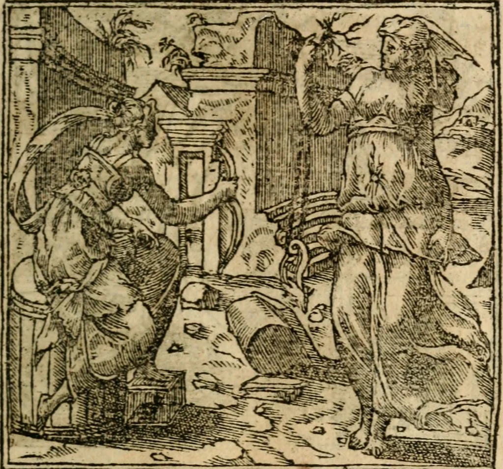 An illustration from Francisci Sanctii Brocensis In inclyta Salmaticensi Academia Rhetoricæ, Graecæque linguæ professoris Comment. in And. Alciati Emblemata : nunc denuò multis in locis accuratè recognita, & quamplurimis figuris illustrata ; cum indice copiosissimo, 1573, leaf 190