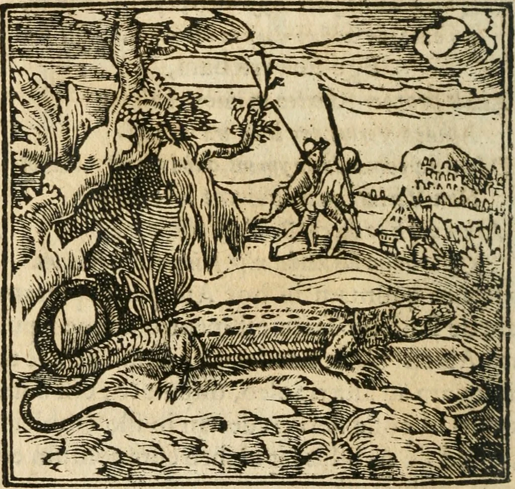 An illustration from Francisci Sanctii Brocensis In inclyta Salmaticensi Academia Rhetoricæ, Graecæque linguæ professoris Comment. in And. Alciati Emblemata : nunc denuò multis in locis accuratè recognita, & quamplurimis figuris illustrata ; cum indice copiosissimo, 1573, leaf 195