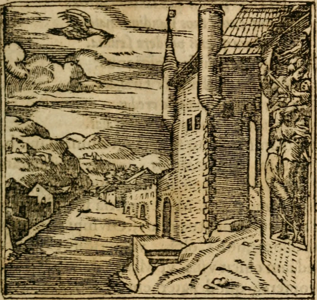 An illustration from Francisci Sanctii Brocensis In inclyta Salmaticensi Academia Rhetoricæ, Graecæque linguæ professoris Comment. in And. Alciati Emblemata : nunc denuò multis in locis accuratè recognita, & quamplurimis figuris illustrata ; cum indice copiosissimo, 1573, leaf 206