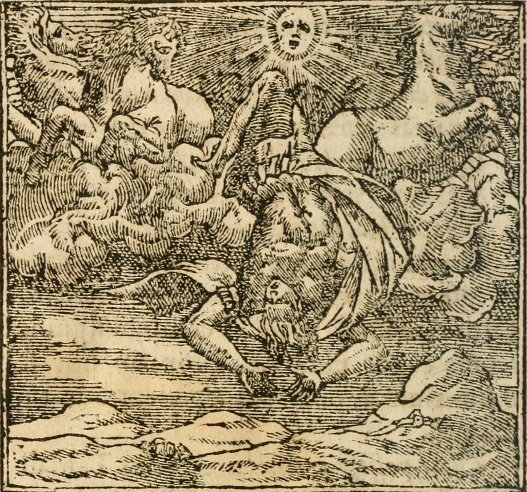 An illustration from Francisci Sanctii Brocensis In inclyta Salmaticensi Academia Rhetoricæ, Graecæque linguæ professoris Comment. in And. Alciati Emblemata : nunc denuò multis in locis accuratè recognita, & quamplurimis figuris illustrata ; cum indice copiosissimo, 1573, leaf 211