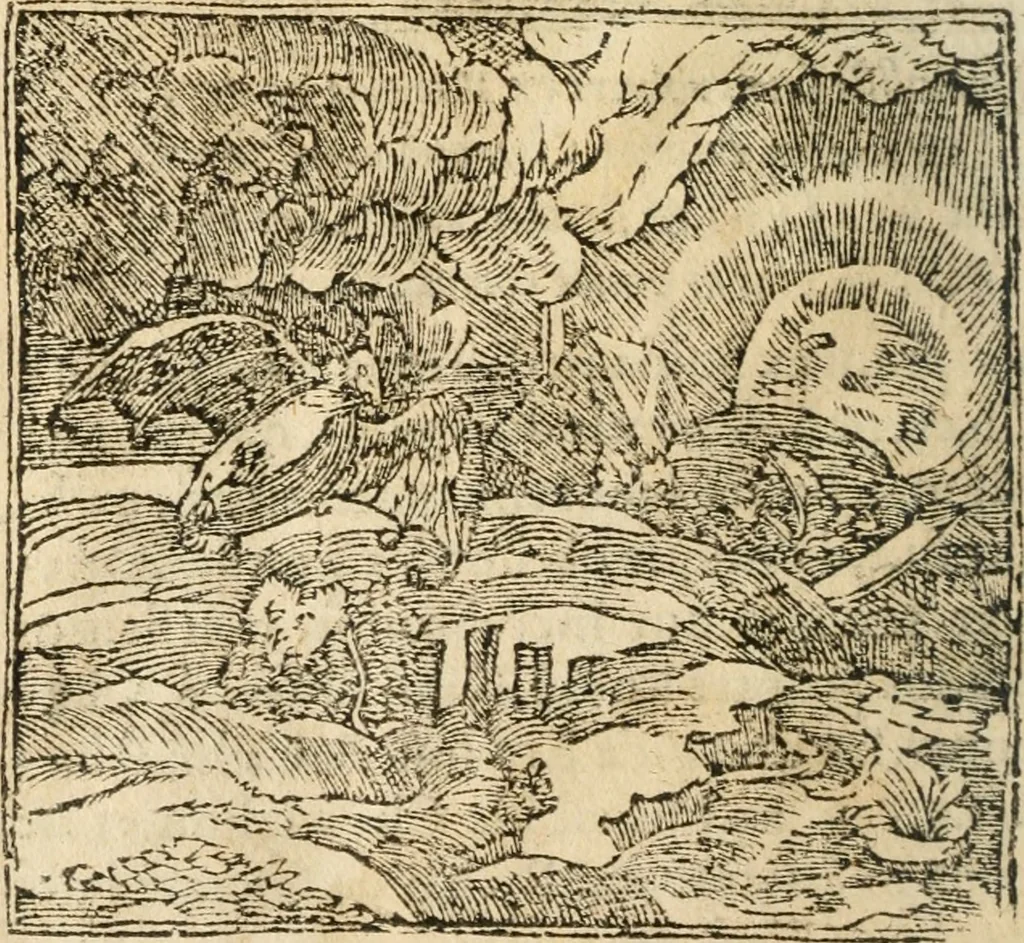 An illustration from Francisci Sanctii Brocensis In inclyta Salmaticensi Academia Rhetoricæ, Graecæque linguæ professoris Comment. in And. Alciati Emblemata : nunc denuò multis in locis accuratè recognita, & quamplurimis figuris illustrata ; cum indice copiosissimo, 1573, leaf 221