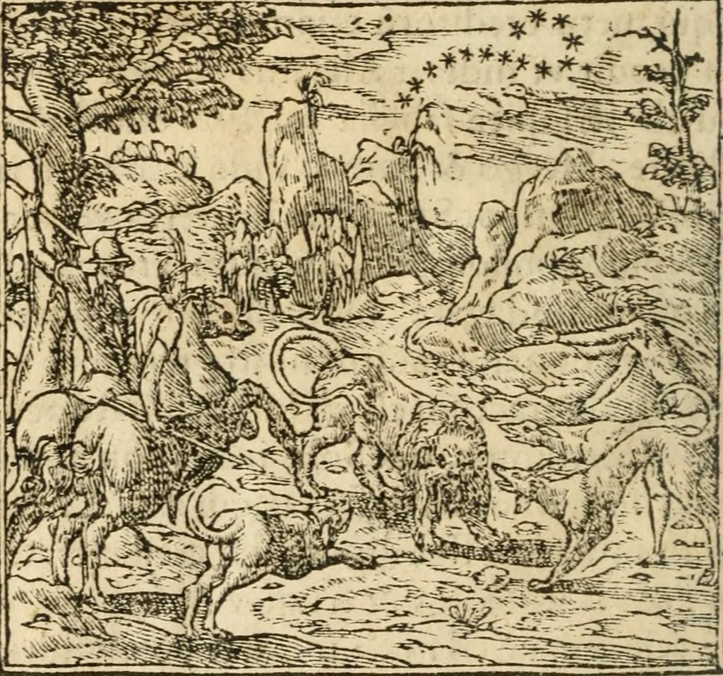 An illustration from Francisci Sanctii Brocensis In inclyta Salmaticensi Academia Rhetoricæ, Graecæque linguæ professoris Comment. in And. Alciati Emblemata : nunc denuò multis in locis accuratè recognita, & quamplurimis figuris illustrata ; cum indice copiosissimo, 1573, leaf 223