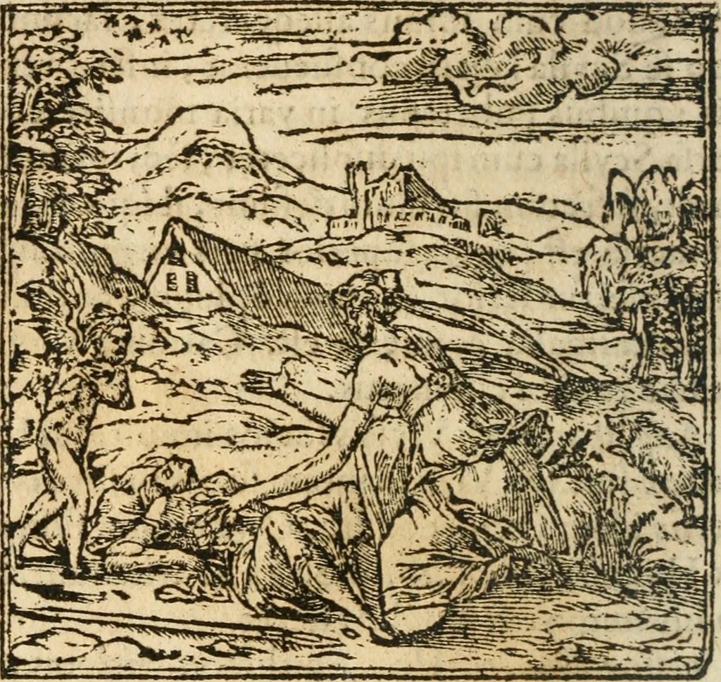An illustration from Francisci Sanctii Brocensis In inclyta Salmaticensi Academia Rhetoricæ, Graecæque linguæ professoris Comment. in And. Alciati Emblemata : nunc denuò multis in locis accuratè recognita, & quamplurimis figuris illustrata ; cum indice copiosissimo, 1573, leaf 257