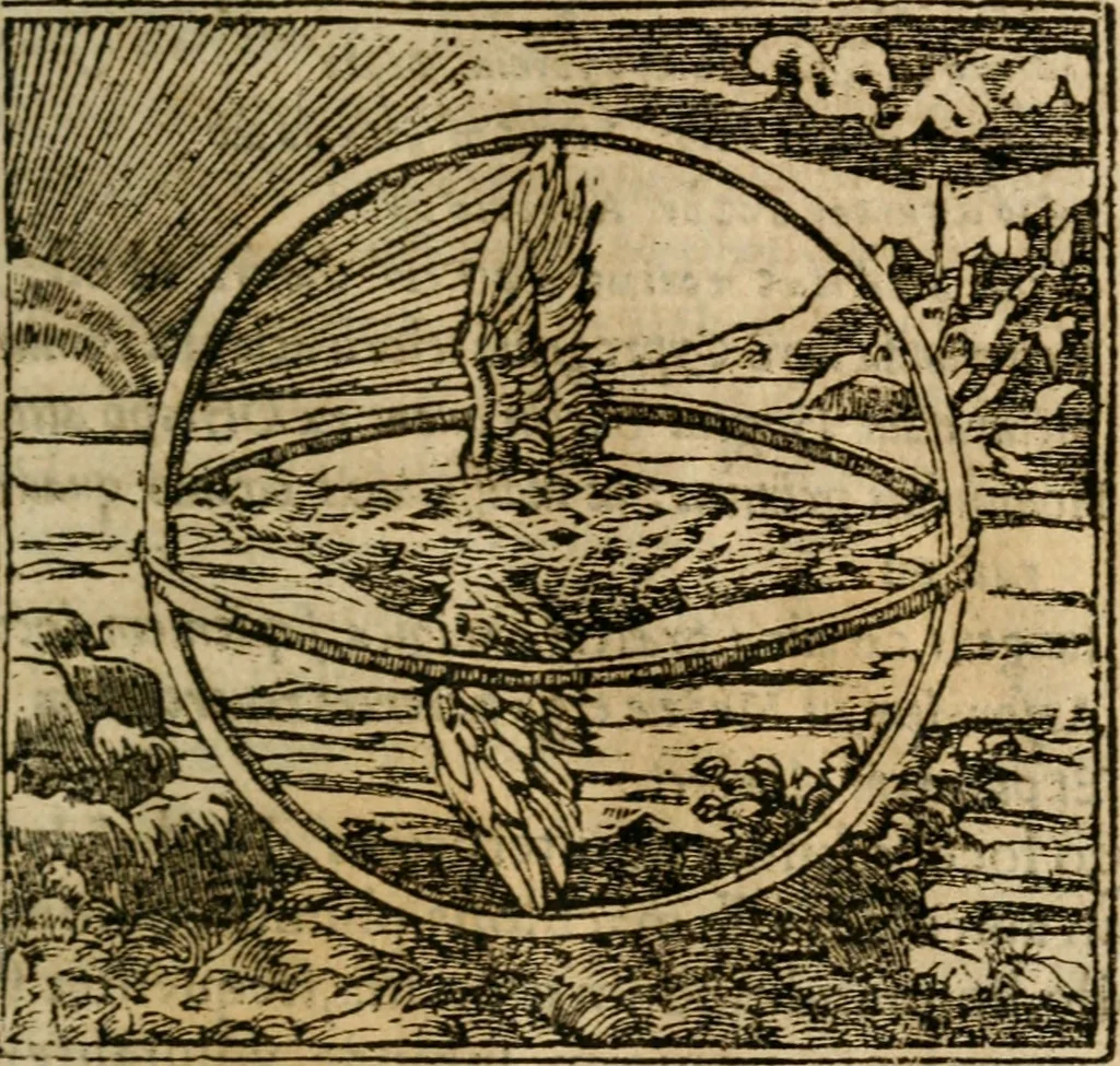 An illustration from Francisci Sanctii Brocensis In inclyta Salmaticensi Academia Rhetoricæ, Graecæque linguæ professoris Comment. in And. Alciati Emblemata : nunc denuò multis in locis accuratè recognita, & quamplurimis figuris illustrata ; cum indice copiosissimo, 1573, leaf 260