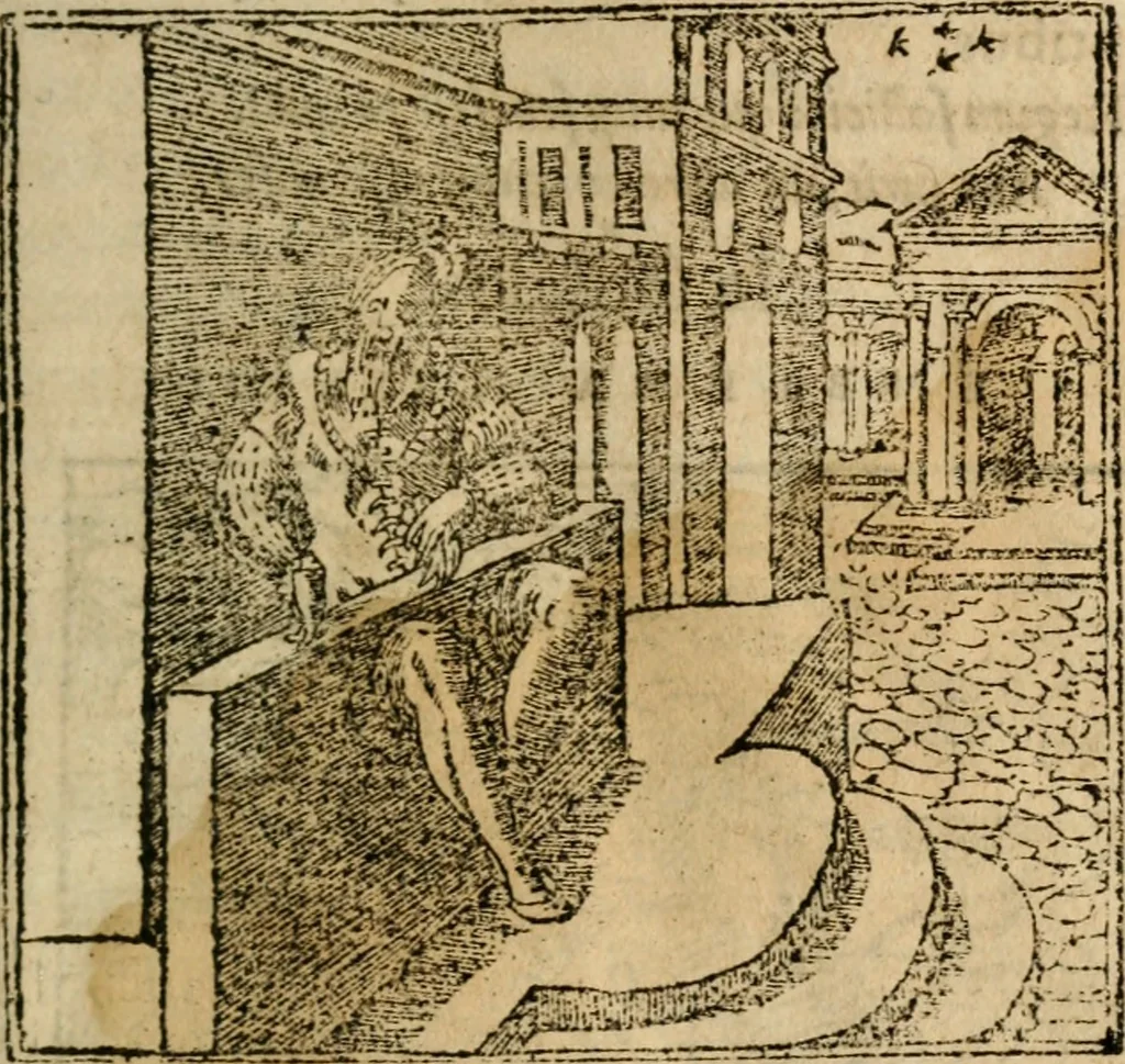 An illustration from Francisci Sanctii Brocensis In inclyta Salmaticensi Academia Rhetoricæ, Graecæque linguæ professoris Comment. in And. Alciati Emblemata : nunc denuò multis in locis accuratè recognita, & quamplurimis figuris illustrata ; cum indice copiosissimo, 1573, leaf 278