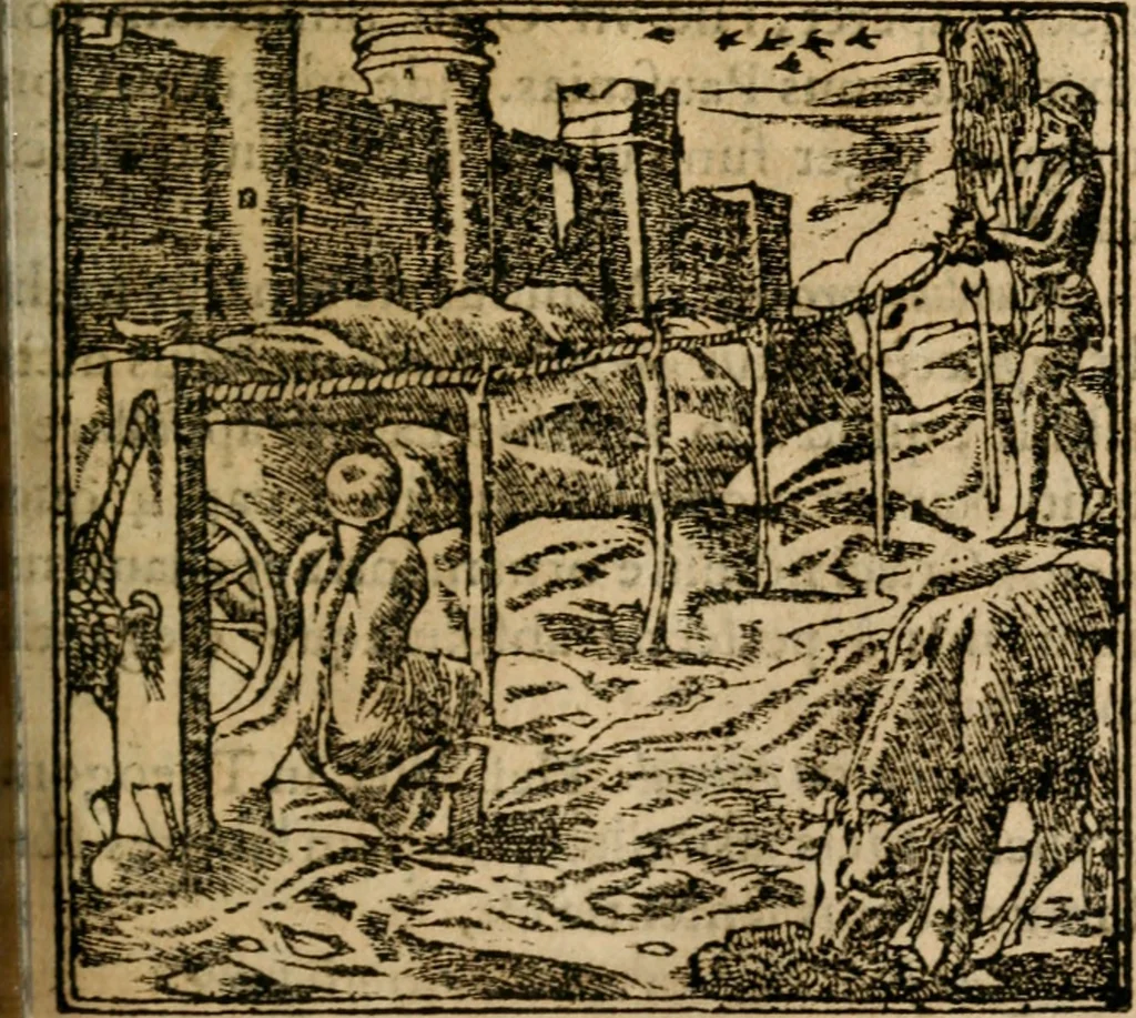 An illustration from Francisci Sanctii Brocensis In inclyta Salmaticensi Academia Rhetoricæ, Graecæque linguæ professoris Comment. in And. Alciati Emblemata : nunc denuò multis in locis accuratè recognita, & quamplurimis figuris illustrata ; cum indice copiosissimo, 1573, leaf 290