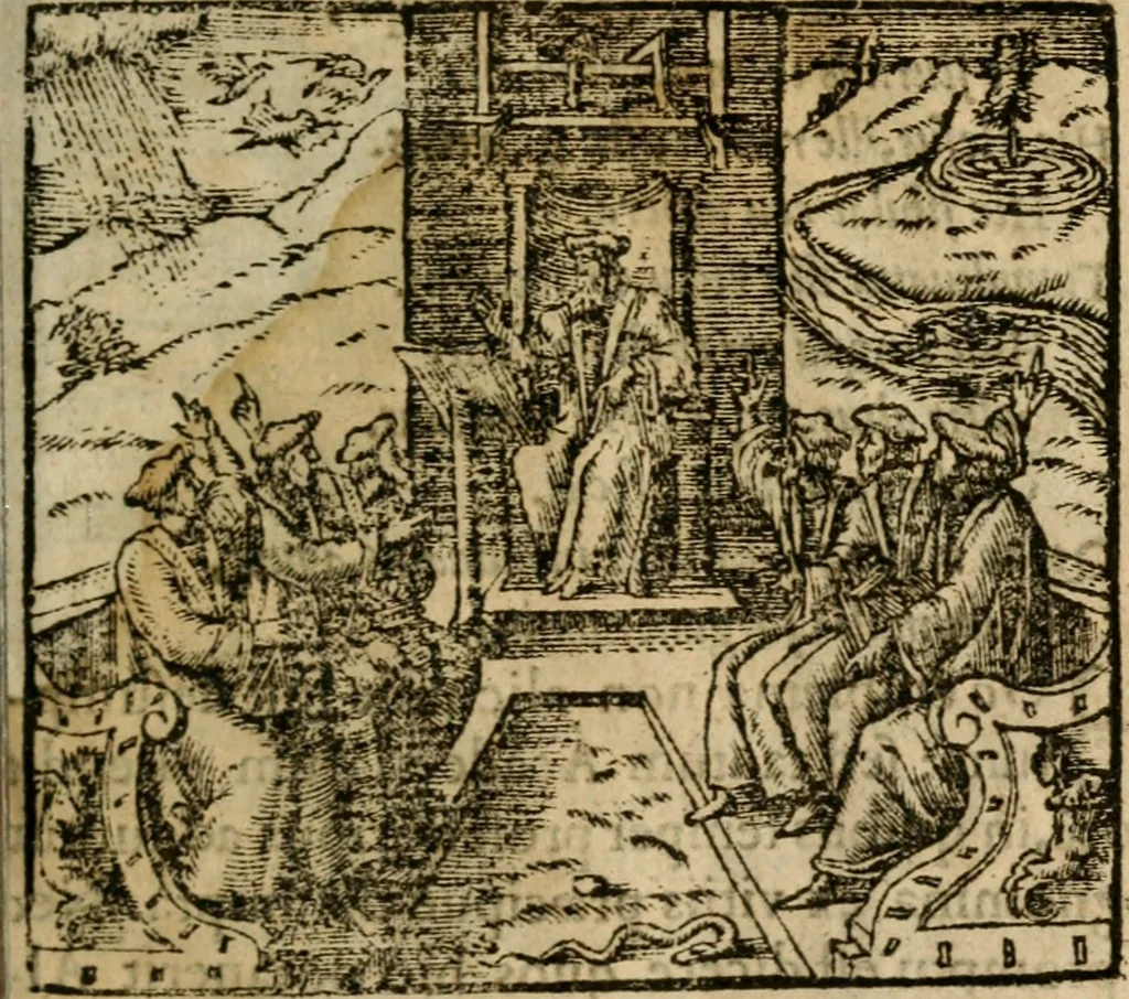 An illustration from Francisci Sanctii Brocensis In inclyta Salmaticensi Academia Rhetoricæ, Graecæque linguæ professoris Comment. in And. Alciati Emblemata : nunc denuò multis in locis accuratè recognita, & quamplurimis figuris illustrata ; cum indice copiosissimo, 1573, leaf 298