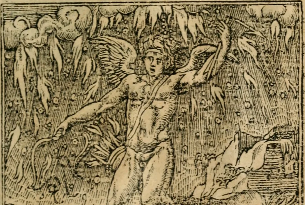 An illustration from Francisci Sanctii Brocensis In inclyta Salmaticensi Academia Rhetoricæ, Graecæque linguæ professoris Comment. in And. Alciati Emblemata : nunc denuò multis in locis accuratè recognita, & quamplurimis figuris illustrata ; cum indice copiosissimo, 1573, leaf 330