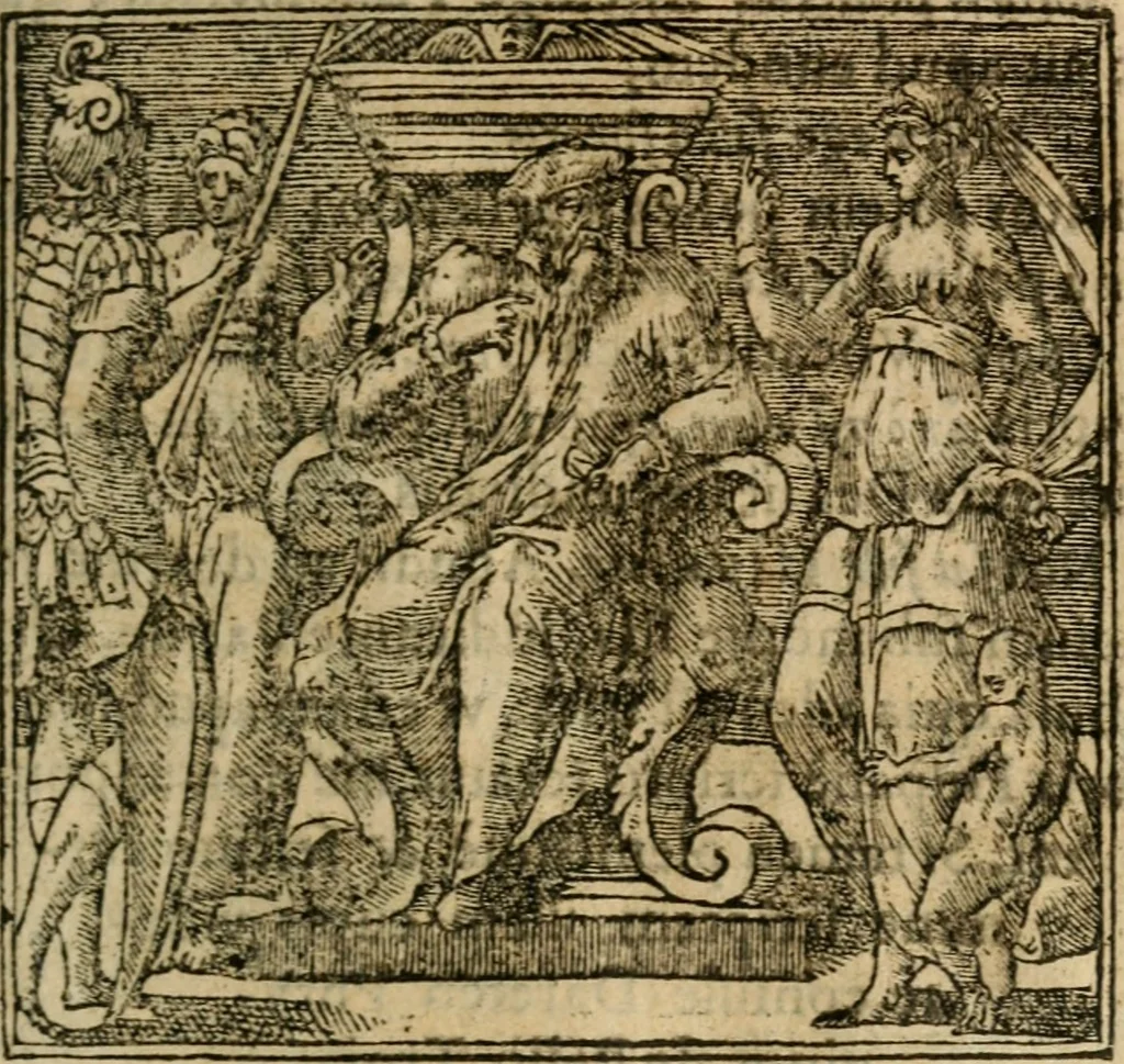 An illustration from Francisci Sanctii Brocensis In inclyta Salmaticensi Academia Rhetoricæ, Graecæque linguæ professoris Comment. in And. Alciati Emblemata : nunc denuò multis in locis accuratè recognita, & quamplurimis figuris illustrata ; cum indice copiosissimo, 1573, leaf 332