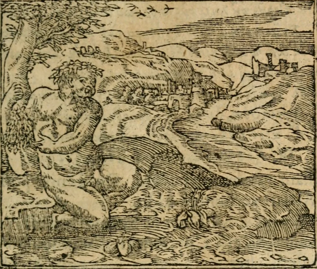 An illustration from Francisci Sanctii Brocensis In inclyta Salmaticensi Academia Rhetoricæ, Graecæque linguæ professoris Comment. in And. Alciati Emblemata : nunc denuò multis in locis accuratè recognita, & quamplurimis figuris illustrata ; cum indice copiosissimo, 1573, leaf 334