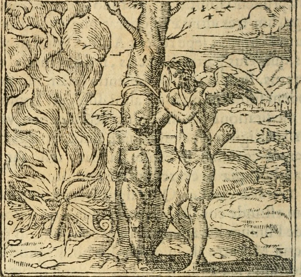 An illustration from Francisci Sanctii Brocensis In inclyta Salmaticensi Academia Rhetoricæ, Graecæque linguæ professoris Comment. in And. Alciati Emblemata : nunc denuò multis in locis accuratè recognita, & quamplurimis figuris illustrata ; cum indice copiosissimo, 1573, leaf 337