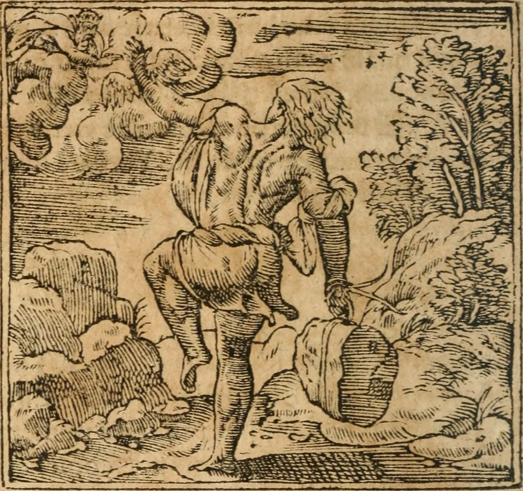 An illustration from Francisci Sanctii Brocensis In inclyta Salmaticensi Academia Rhetoricæ, Graecæque linguæ professoris Comment. in And. Alciati Emblemata : nunc denuò multis in locis accuratè recognita, & quamplurimis figuris illustrata ; cum indice copiosissimo, 1573, leaf 365
