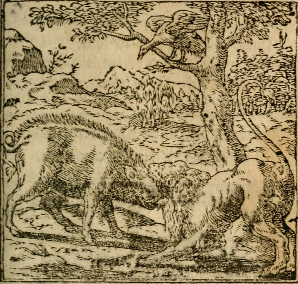 An illustration from Francisci Sanctii Brocensis In inclyta Salmaticensi Academia Rhetoricæ, Graecæque linguæ professoris Comment. in And. Alciati Emblemata : nunc denuò multis in locis accuratè recognita, & quamplurimis figuris illustrata ; cum indice copiosissimo, 1573, leaf 378