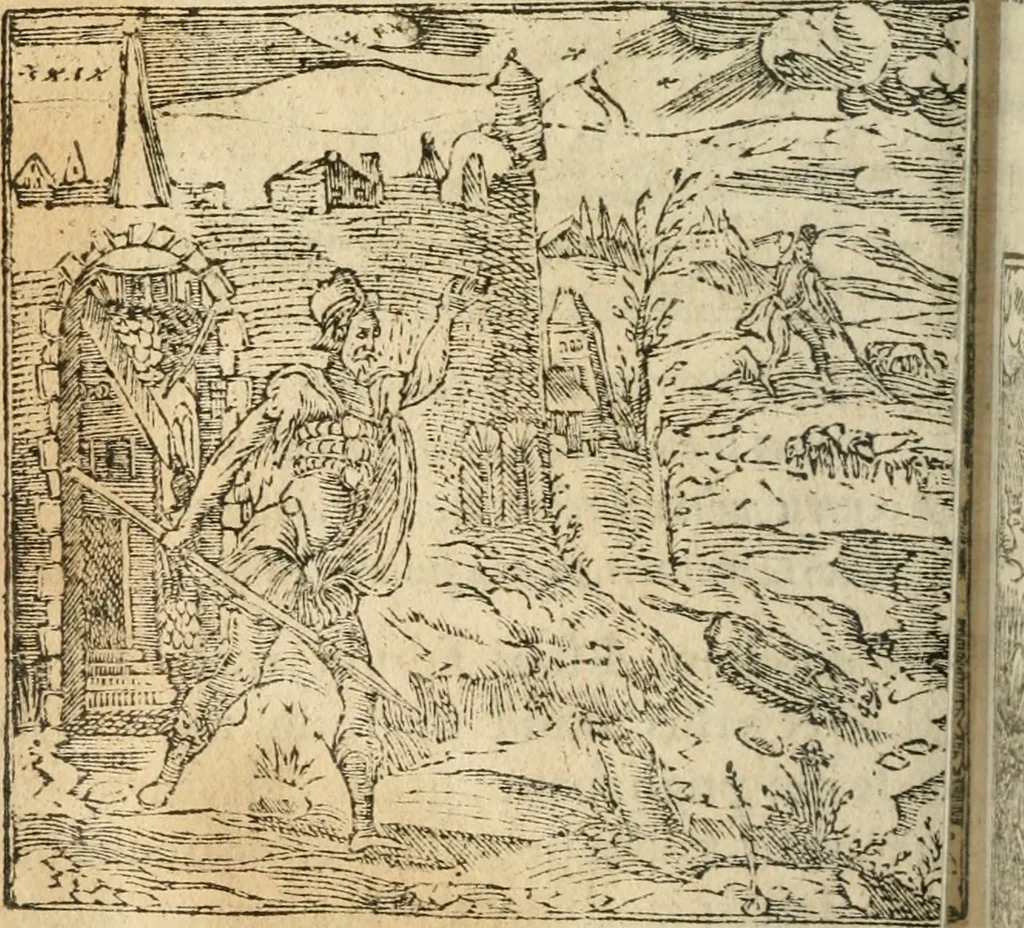 An illustration from Francisci Sanctii Brocensis In inclyta Salmaticensi Academia Rhetoricæ, Graecæque linguæ professoris Comment. in And. Alciati Emblemata : nunc denuò multis in locis accuratè recognita, & quamplurimis figuris illustrata ; cum indice copiosissimo, 1573, leaf 379