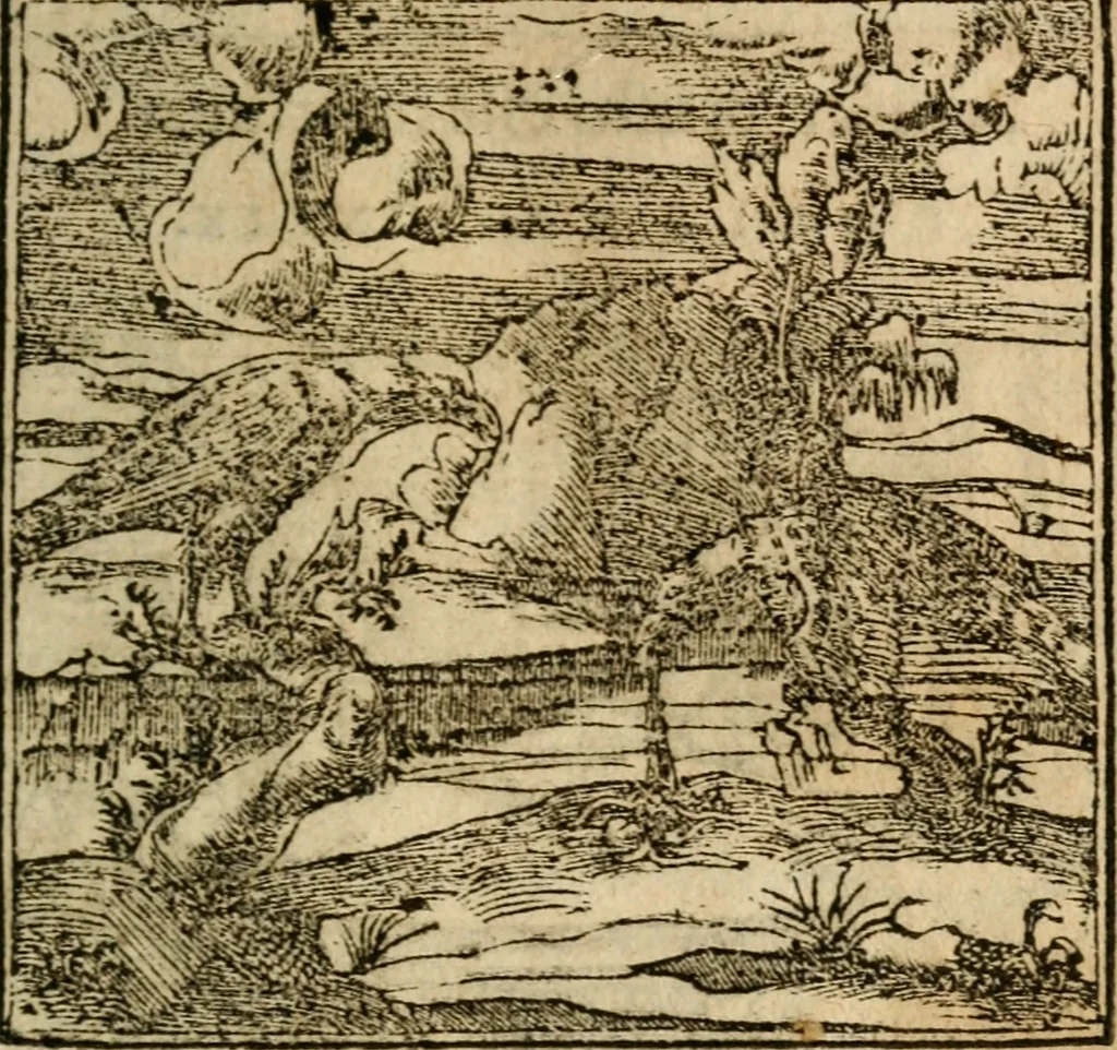 An illustration from Francisci Sanctii Brocensis In inclyta Salmaticensi Academia Rhetoricæ, Graecæque linguæ professoris Comment. in And. Alciati Emblemata : nunc denuò multis in locis accuratè recognita, & quamplurimis figuris illustrata ; cum indice copiosissimo, 1573, leaf 386