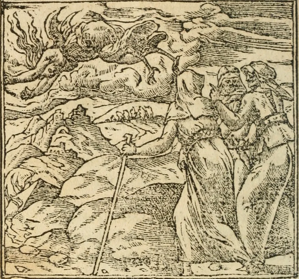 An illustration from Francisci Sanctii Brocensis In inclyta Salmaticensi Academia Rhetoricæ, Graecæque linguæ professoris Comment. in And. Alciati Emblemata : nunc denuò multis in locis accuratè recognita, & quamplurimis figuris illustrata ; cum indice copiosissimo, 1573, leaf 389
