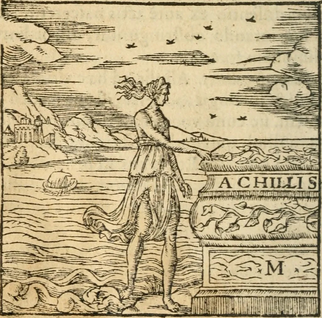An illustration from Francisci Sanctii Brocensis In inclyta Salmaticensi Academia Rhetoricæ, Graecæque linguæ professoris Comment. in And. Alciati Emblemata : nunc denuò multis in locis accuratè recognita, & quamplurimis figuris illustrata ; cum indice copiosissimo, 1573, leaf 403