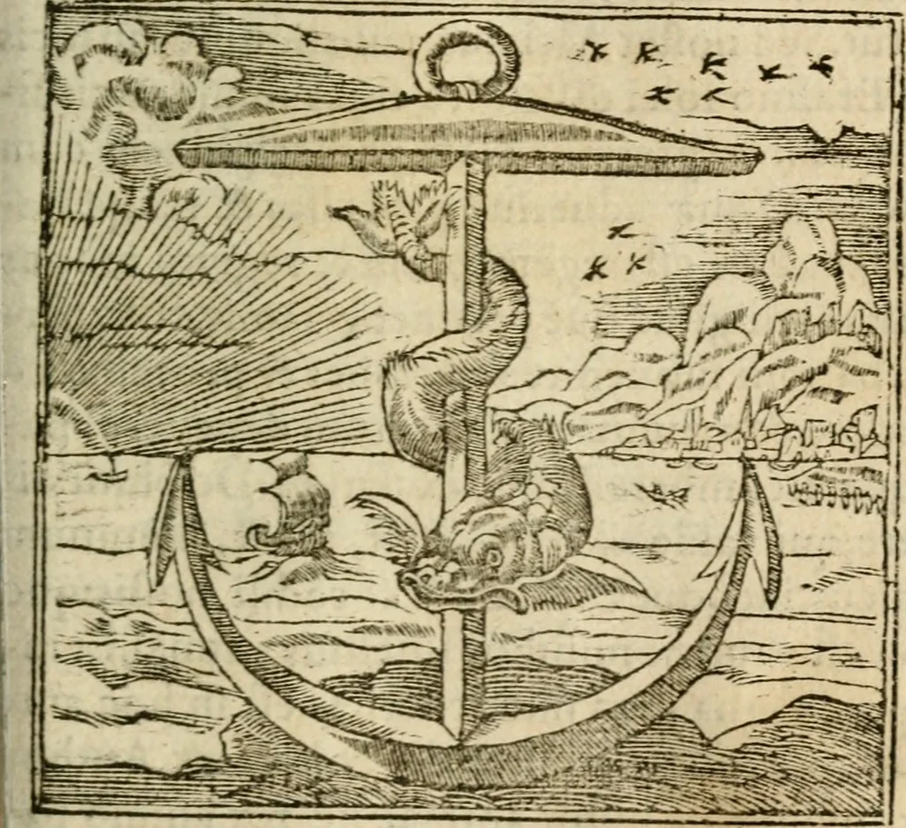 An illustration from Francisci Sanctii Brocensis In inclyta Salmaticensi Academia Rhetoricæ, Graecæque linguæ professoris Comment. in And. Alciati Emblemata : nunc denuò multis in locis accuratè recognita, & quamplurimis figuris illustrata ; cum indice copiosissimo, 1573, leaf 422