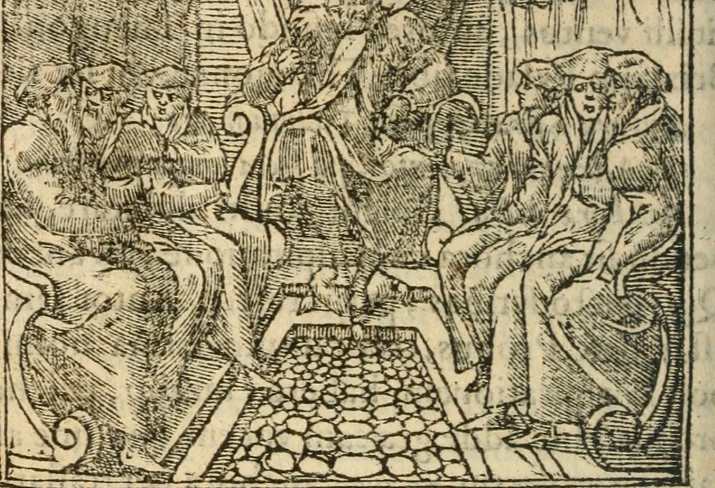 An illustration from Francisci Sanctii Brocensis In inclyta Salmaticensi Academia Rhetoricæ, Graecæque linguæ professoris Comment. in And. Alciati Emblemata : nunc denuò multis in locis accuratè recognita, & quamplurimis figuris illustrata ; cum indice copiosissimo, 1573, leaf 425