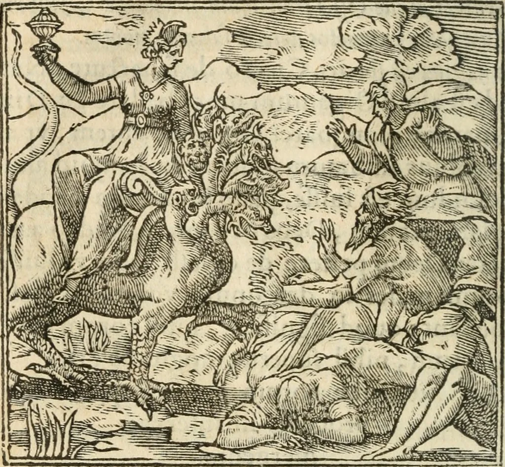 An illustration from Francisci Sanctii Brocensis In inclyta Salmaticensi Academia Rhetoricæ, Graecæque linguæ professoris Comment. in And. Alciati Emblemata : nunc denuò multis in locis accuratè recognita, & quamplurimis figuris illustrata ; cum indice copiosissimo, 1573, leaf 43