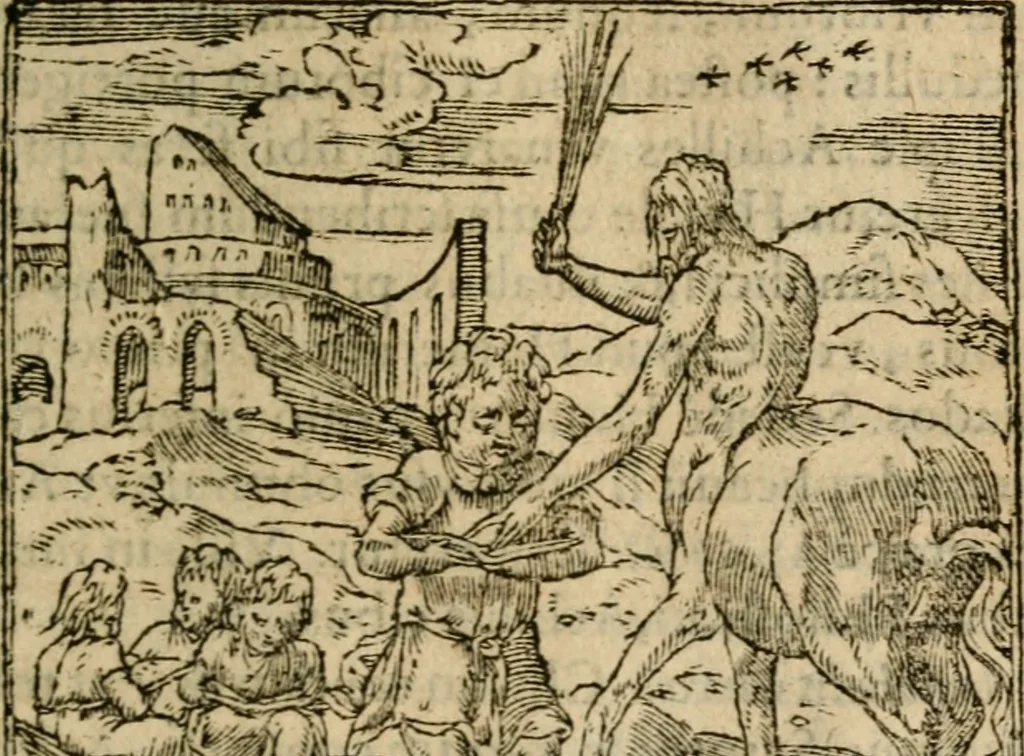 An illustration from Francisci Sanctii Brocensis In inclyta Salmaticensi Academia Rhetoricæ, Graecæque linguæ professoris Comment. in And. Alciati Emblemata : nunc denuò multis in locis accuratè recognita, & quamplurimis figuris illustrata ; cum indice copiosissimo, 1573, leaf 430