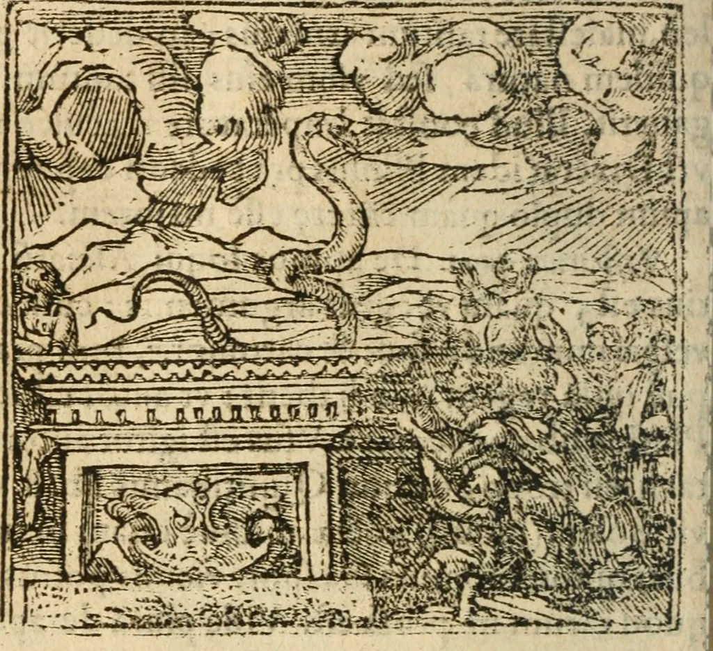 An illustration from Francisci Sanctii Brocensis In inclyta Salmaticensi Academia Rhetoricæ, Graecæque linguæ professoris Comment. in And. Alciati Emblemata : nunc denuò multis in locis accuratè recognita, & quamplurimis figuris illustrata ; cum indice copiosissimo, 1573, leaf 435