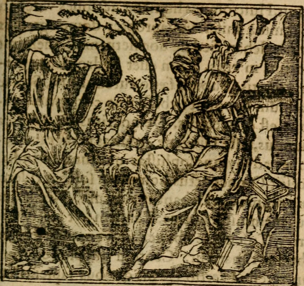 An illustration from Francisci Sanctii Brocensis In inclyta Salmaticensi Academia Rhetoricæ, Graecæque linguæ professoris Comment. in And. Alciati Emblemata : nunc denuò multis in locis accuratè recognita, & quamplurimis figuris illustrata ; cum indice copiosissimo, 1573, leaf 440