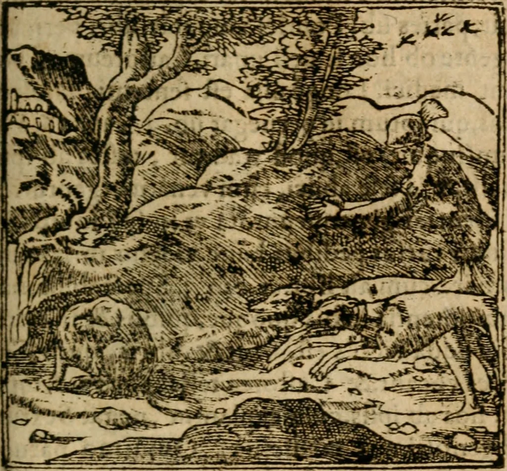 An illustration from Francisci Sanctii Brocensis In inclyta Salmaticensi Academia Rhetoricæ, Graecæque linguæ professoris Comment. in And. Alciati Emblemata : nunc denuò multis in locis accuratè recognita, & quamplurimis figuris illustrata ; cum indice copiosissimo, 1573, leaf 442