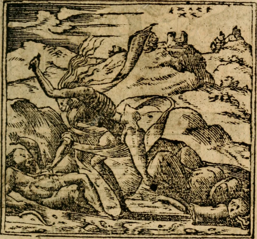 An illustration from Francisci Sanctii Brocensis In inclyta Salmaticensi Academia Rhetoricæ, Graecæque linguæ professoris Comment. in And. Alciati Emblemata : nunc denuò multis in locis accuratè recognita, & quamplurimis figuris illustrata ; cum indice copiosissimo, 1573, leaf 448