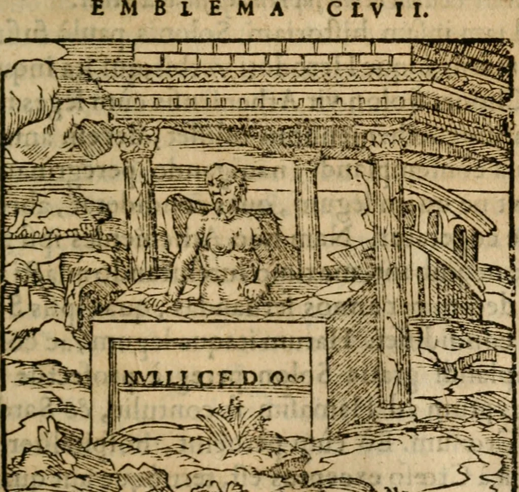 An illustration from Francisci Sanctii Brocensis In inclyta Salmaticensi Academia Rhetoricæ, Graecæque linguæ professoris Comment. in And. Alciati Emblemata : nunc denuò multis in locis accuratè recognita, & quamplurimis figuris illustrata ; cum indice copiosissimo, 1573, leaf 450