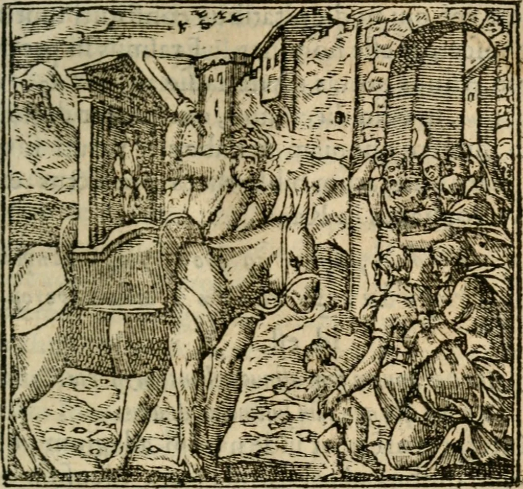 An illustration from Francisci Sanctii Brocensis In inclyta Salmaticensi Academia Rhetoricæ, Graecæque linguæ professoris Comment. in And. Alciati Emblemata : nunc denuò multis in locis accuratè recognita, & quamplurimis figuris illustrata ; cum indice copiosissimo, 1573, leaf 46