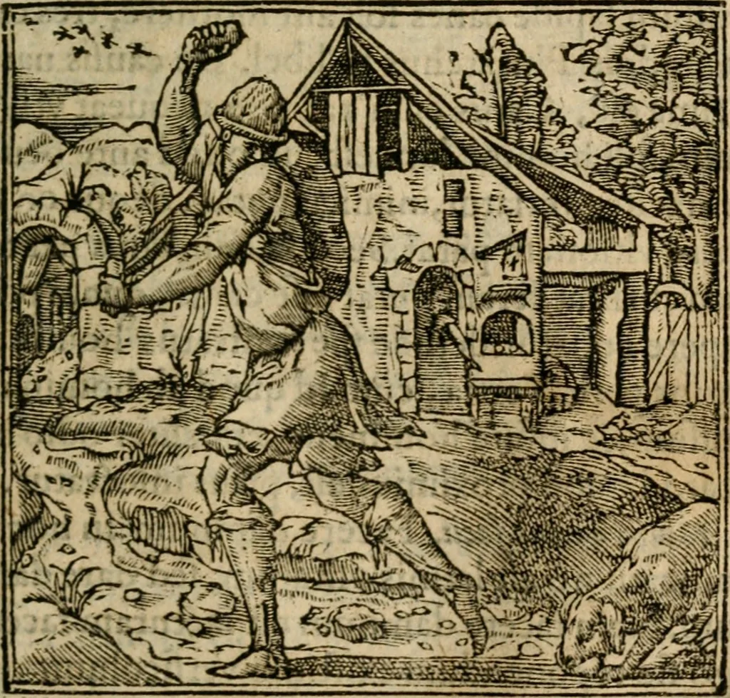 An illustration from Francisci Sanctii Brocensis In inclyta Salmaticensi Academia Rhetoricæ, Graecæque linguæ professoris Comment. in And. Alciati Emblemata : nunc denuò multis in locis accuratè recognita, & quamplurimis figuris illustrata ; cum indice copiosissimo, 1573, leaf 486