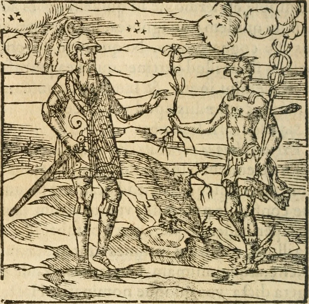 An illustration from Francisci Sanctii Brocensis In inclyta Salmaticensi Academia Rhetoricæ, Graecæque linguæ professoris Comment. in And. Alciati Emblemata : nunc denuò multis in locis accuratè recognita, & quamplurimis figuris illustrata ; cum indice copiosissimo, 1573, leaf 501