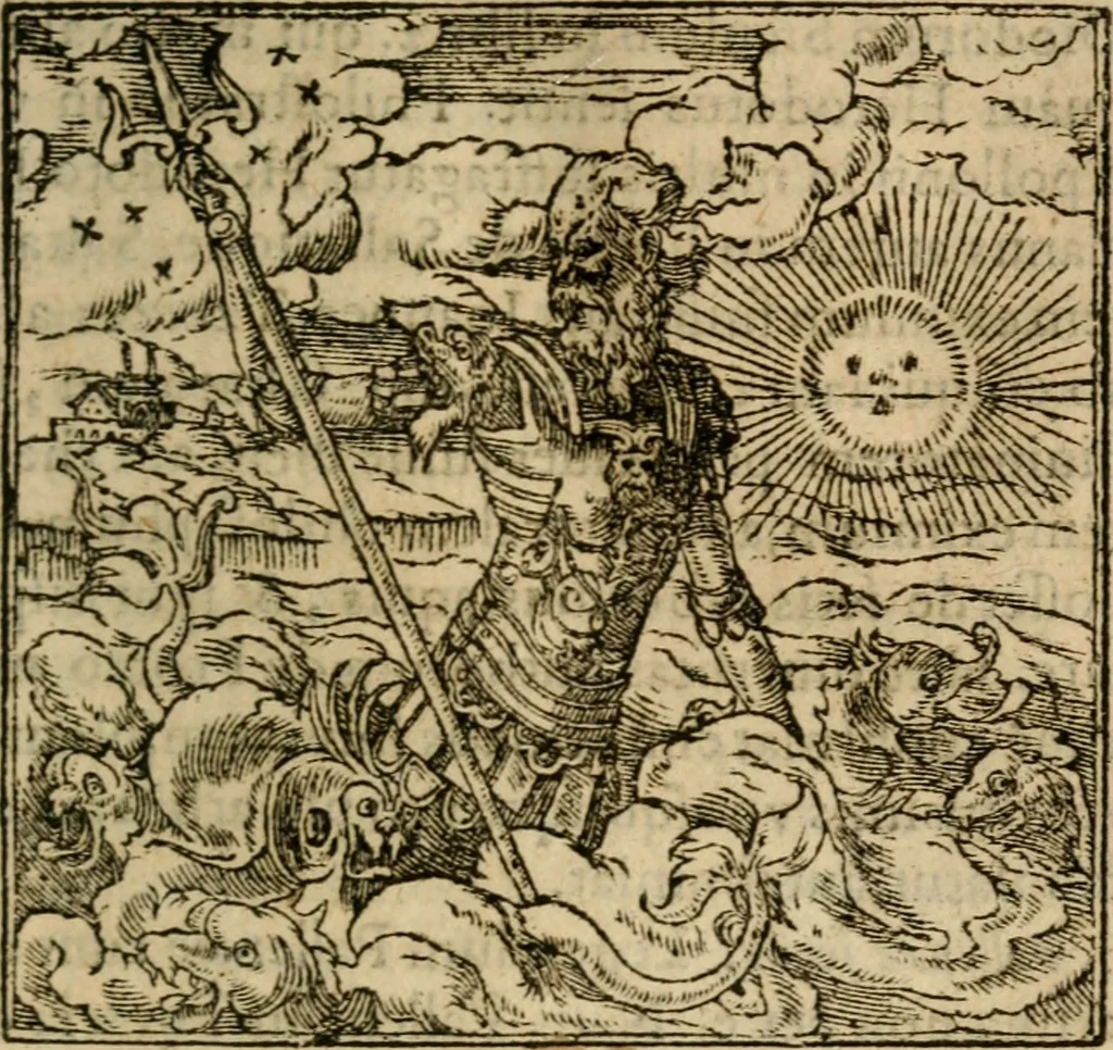 An illustration from Francisci Sanctii Brocensis In inclyta Salmaticensi Academia Rhetoricæ, Graecæque linguæ professoris Comment. in And. Alciati Emblemata : nunc denuò multis in locis accuratè recognita, & quamplurimis figuris illustrata ; cum indice copiosissimo, 1573, leaf 504
