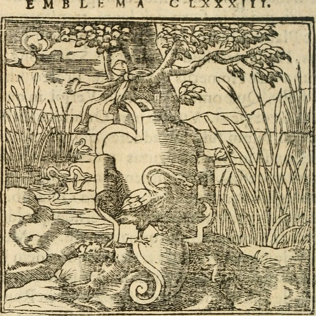 An illustration from Francisci Sanctii Brocensis In inclyta Salmaticensi Academia Rhetoricæ, Graecæque linguæ professoris Comment. in And. Alciati Emblemata : nunc denuò multis in locis accuratè recognita, & quamplurimis figuris illustrata ; cum indice copiosissimo, 1573, leaf 507