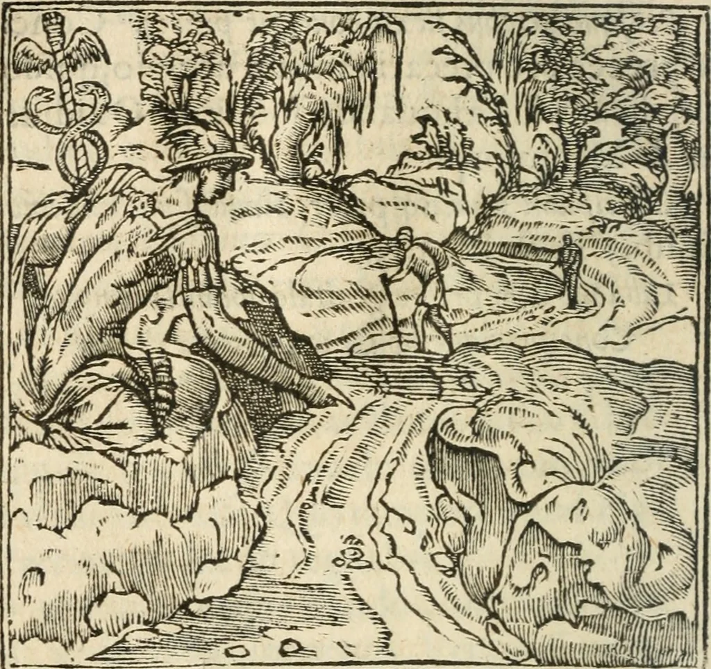 An illustration from Francisci Sanctii Brocensis In inclyta Salmaticensi Academia Rhetoricæ, Graecæque linguæ professoris Comment. in And. Alciati Emblemata : nunc denuò multis in locis accuratè recognita, & quamplurimis figuris illustrata ; cum indice copiosissimo, 1573, leaf 51
