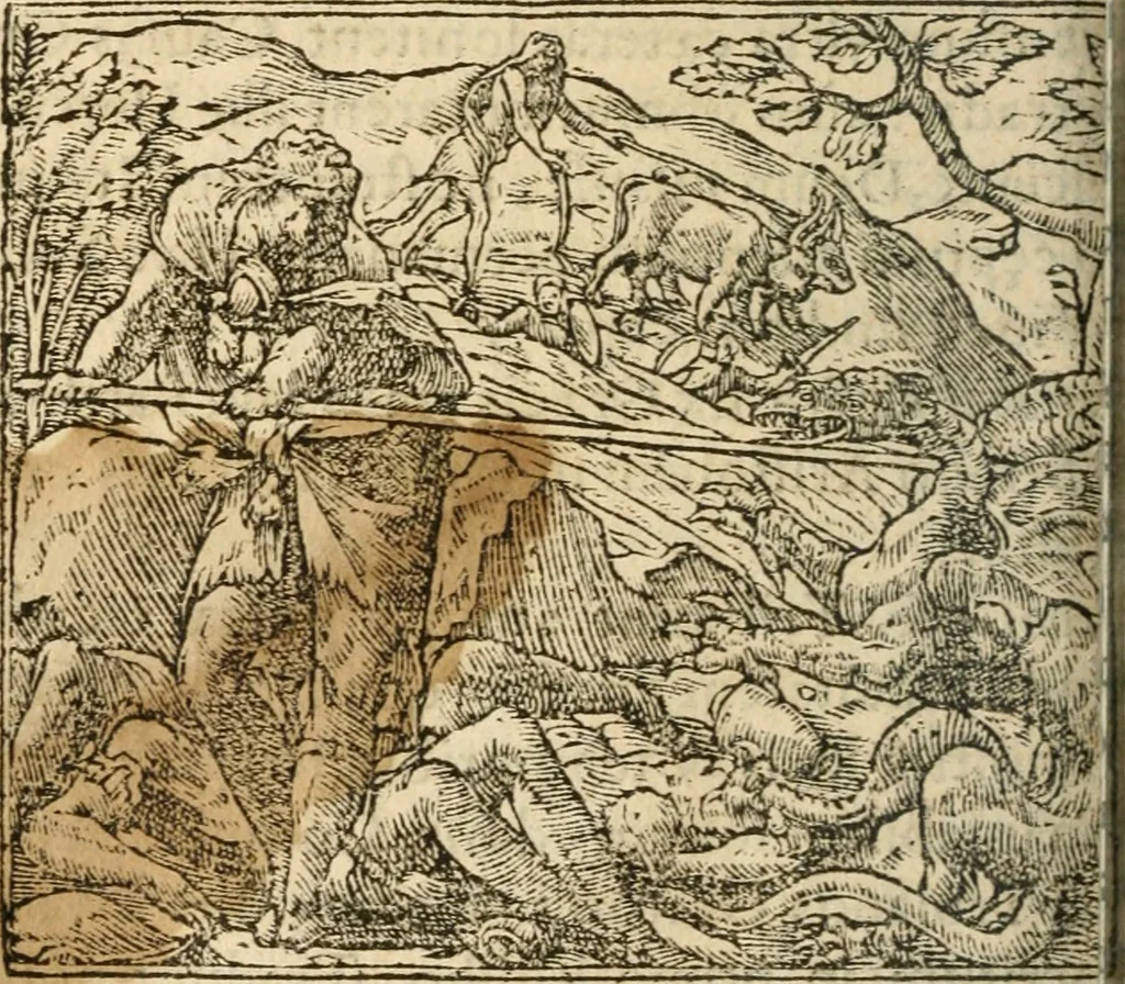 An illustration from Francisci Sanctii Brocensis In inclyta Salmaticensi Academia Rhetoricæ, Graecæque linguæ professoris Comment. in And. Alciati Emblemata : nunc denuò multis in locis accuratè recognita, & quamplurimis figuris illustrata ; cum indice copiosissimo, 1573, leaf 515