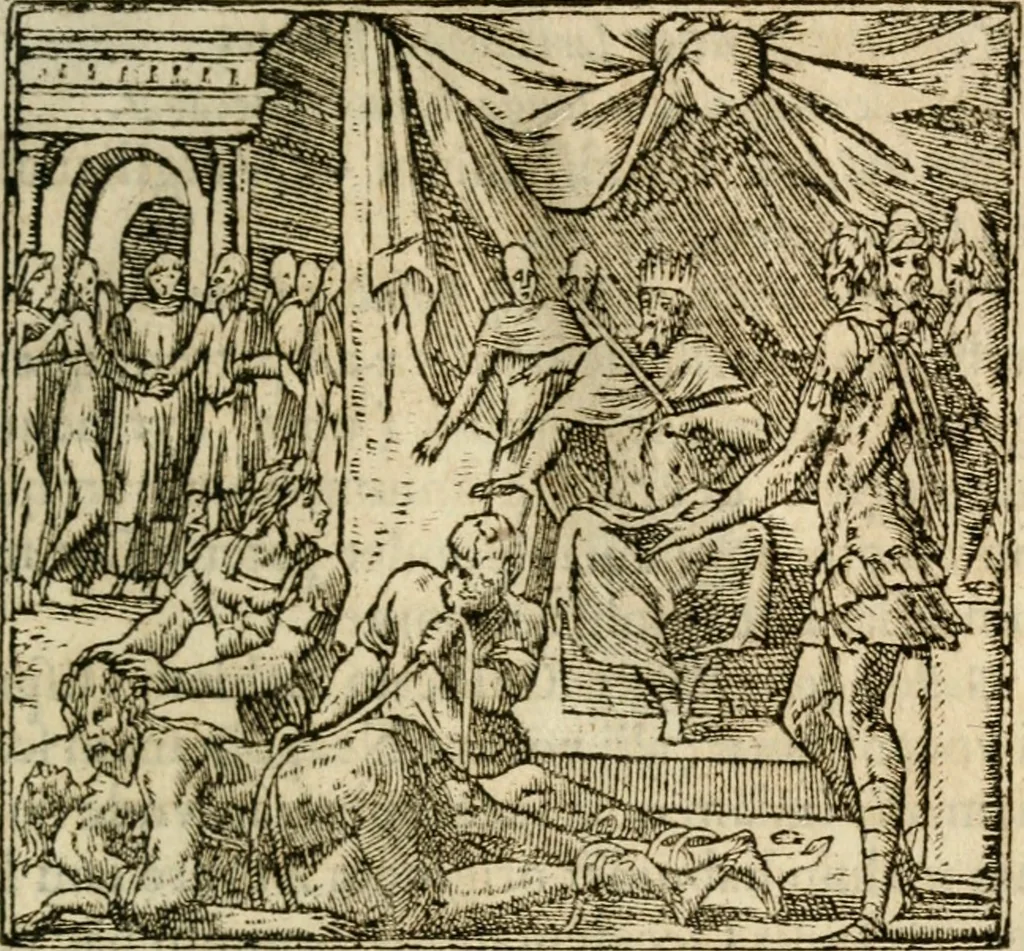 An illustration from Francisci Sanctii Brocensis In inclyta Salmaticensi Academia Rhetoricæ, Graecæque linguæ professoris Comment. in And. Alciati Emblemata : nunc denuò multis in locis accuratè recognita, & quamplurimis figuris illustrata ; cum indice copiosissimo, 1573, leaf 544