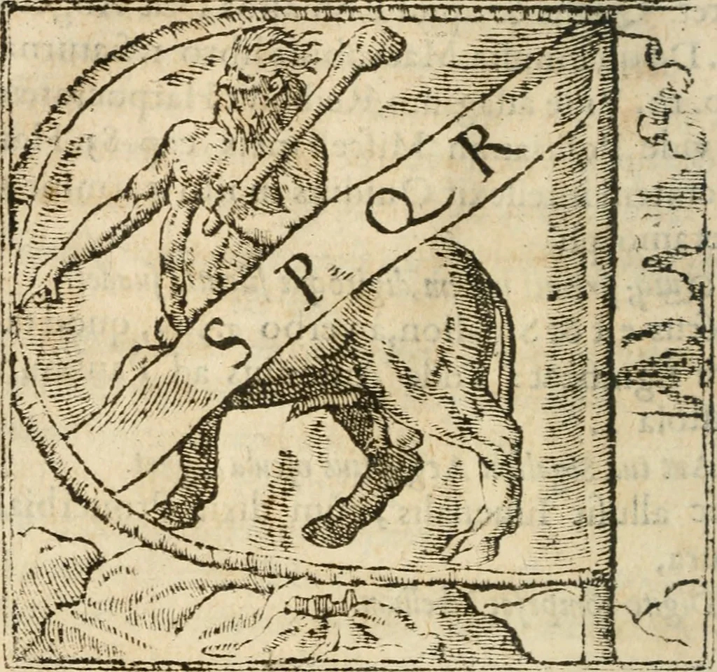 An illustration from Francisci Sanctii Brocensis In inclyta Salmaticensi Academia Rhetoricæ, Graecæque linguæ professoris Comment. in And. Alciati Emblemata : nunc denuò multis in locis accuratè recognita, & quamplurimis figuris illustrata ; cum indice copiosissimo, 1573, leaf 65