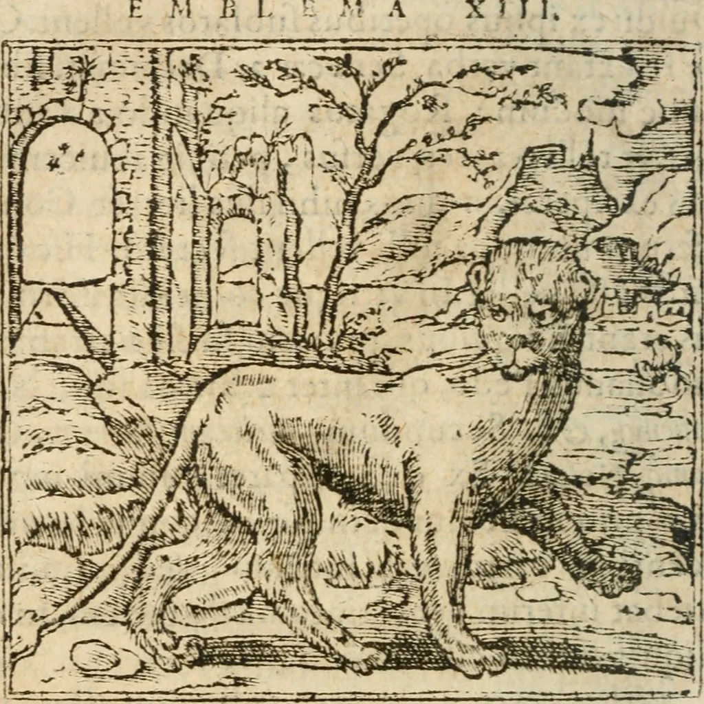An illustration from Francisci Sanctii Brocensis In inclyta Salmaticensi Academia Rhetoricæ, Graecæque linguæ professoris Comment. in And. Alciati Emblemata : nunc denuò multis in locis accuratè recognita, & quamplurimis figuris illustrata ; cum indice copiosissimo, 1573, leaf 69
