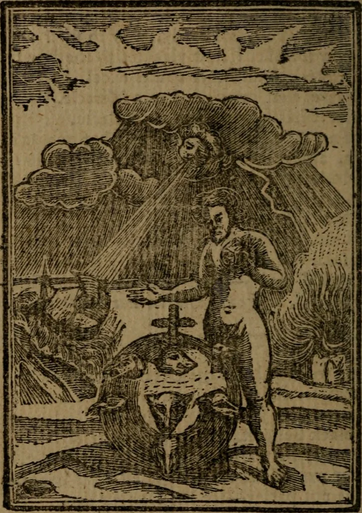 An illustration from Francis Quarles' Emblems and : Hieroglyphics of the life of man, modernized : in four books, 1773, leaf 17