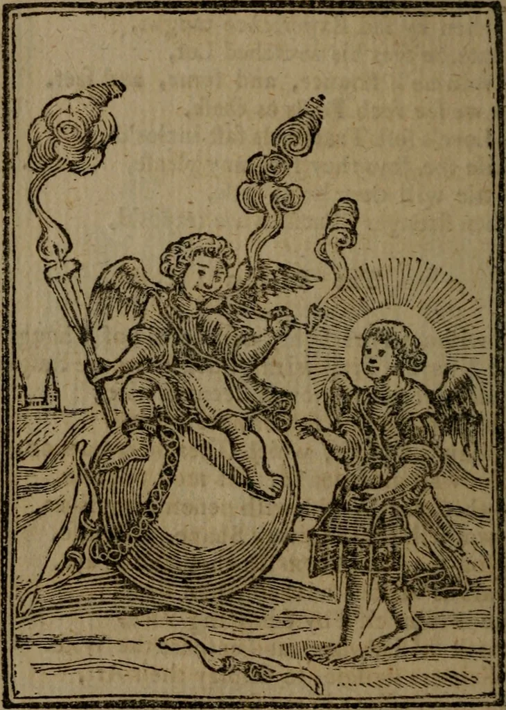An illustration from Francis Quarles' Emblems and : Hieroglyphics of the life of man, modernized : in four books, 1773, leaf 49
