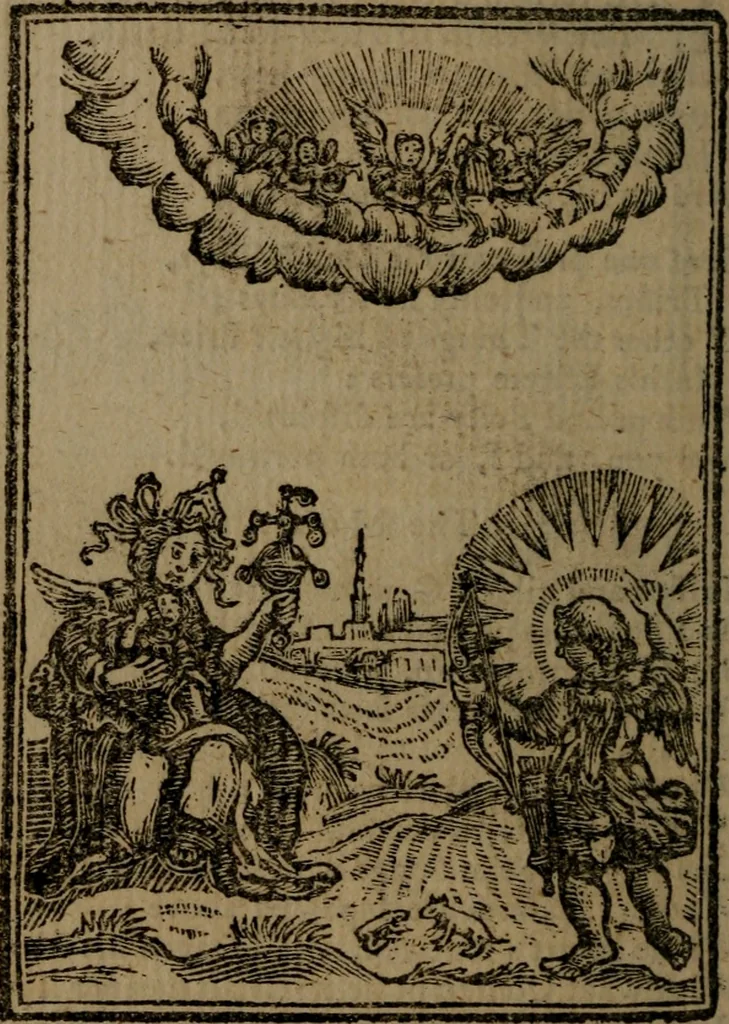An illustration from Francis Quarles' Emblems and : Hieroglyphics of the life of man, modernized : in four books, 1773, leaf 57