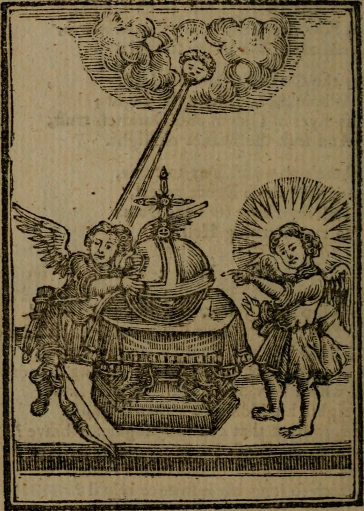 An illustration from Francis Quarles' Emblems and : Hieroglyphics of the life of man, modernized : in four books, 1773, leaf 61
